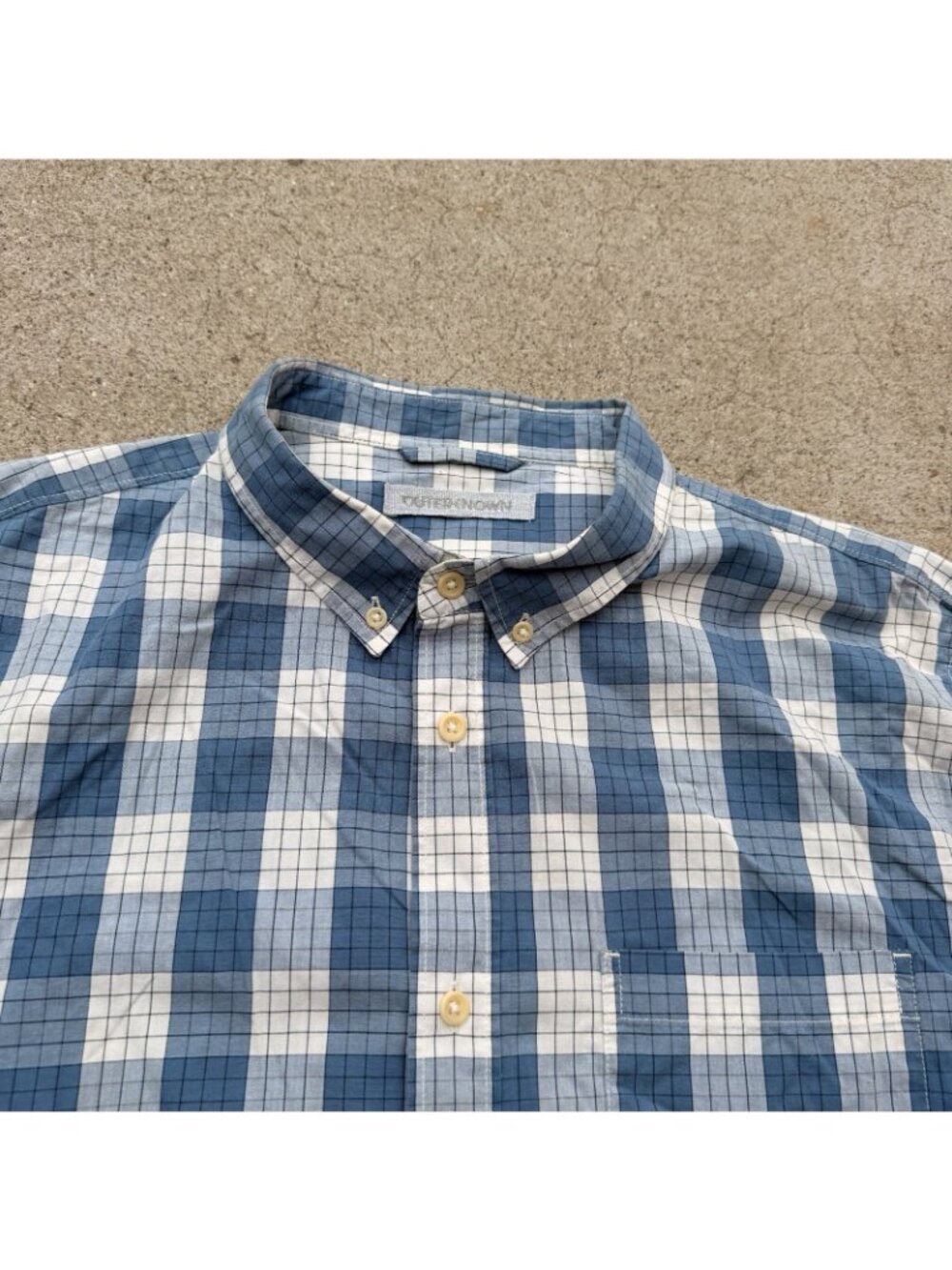 Outerknown Short Sleeve Button Up Camp Shirt Mens Size Large Plaid Blue - Picture 5 of 10